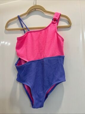 wonder nation Pink and Purple One-Shoulder Kids One-Piece Swimsuit